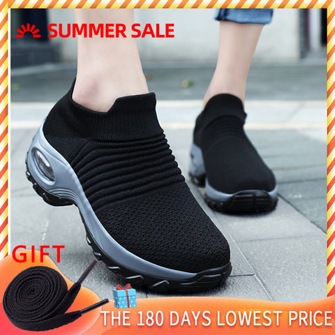 Height Increasing Women Shoes Sport Fashion Sneakers Sock Platform Gym Shoes Breathable Black Tennis Shoes Slip-On Ladies Shoes